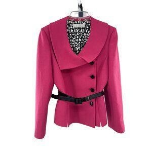 Tahari Arthur S. Levine Pink Textured Blazer With Black Buttons & Belt Size 12‎